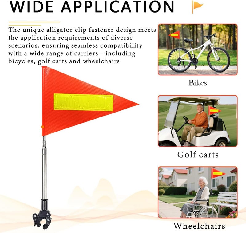 RAXCONN Wheelchairs Flag Orange Safety Flag with Reflective Strip and 5.3 Feet Retractable Flagpole, Wheelchairs Flags Holder, Bike Flag with Pole and Mount for Safety - Image 2